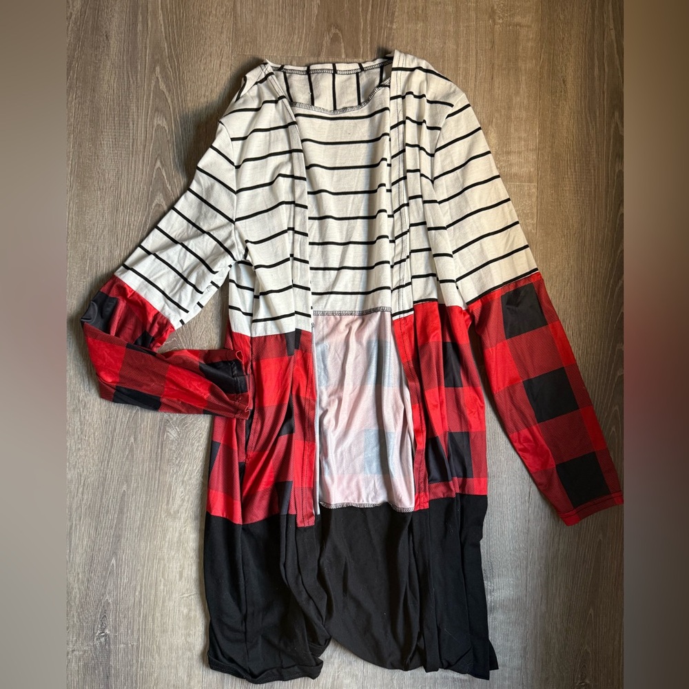 Striped and Plaid Open Cardigan